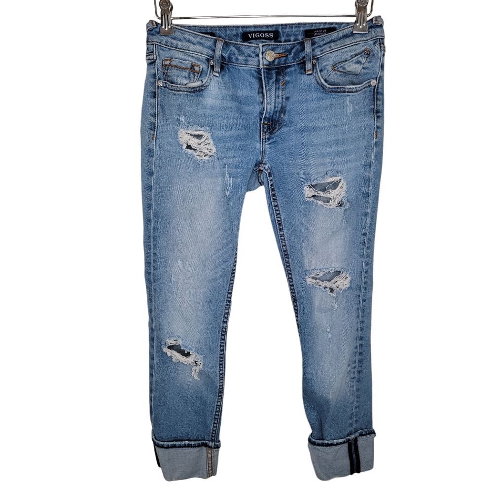 Vigoss The Thompson Easy Skinny Cuffed Ripped Jeans Size 27